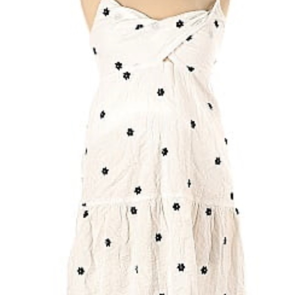 LOFT Strapless White Dress with Black Floral Accents